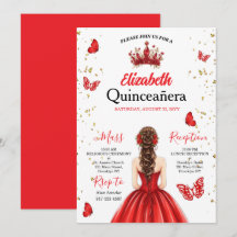 Red Royal Butterfly Quinceañera Invitation