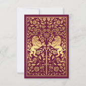 Red Royal Lion Médiéval Faire-part de mariage Or (Dos)