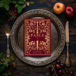 Red Royal Medieval Mariage Numéro de table<br><div class="desc">Célébrez votre journée spéciale avec ce Mariage d'épée médiévale royale. Le design sur le dos de l'invitation n'est PAS de la vraie feuille d'or. Les articles sont imprimés exactement comme ils apparaissent sur votre écran lorsque vous ajoutez au panier, donc personnalisez et ajoutez chaque numéro de table dont vous avez...</div>