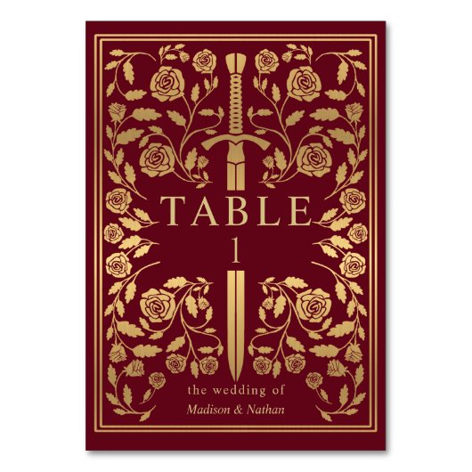 Red Royal Medieval Mariage Numéro de table (Dos)