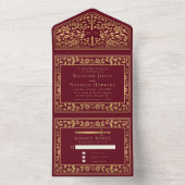 Red Royal Medieval Sword Wedding All In One Uitnodiging (Binnen)