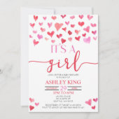 Red roze harten Het is een meisjesuitnodiging voor Kaart (Voorkant)