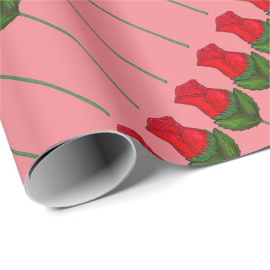 Red Roze Long Stem Rozen Flowers Valentijnsdag Cadeaupapier (Rol Hoek)