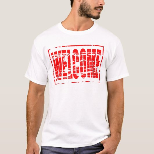 Red rubber stamp effect Welcome T-shirt (Voorkant)