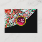 RED RUBY DAMASK MONOGRAM 3 fuchsia green roze blue Visitekaartje (Achterkant)