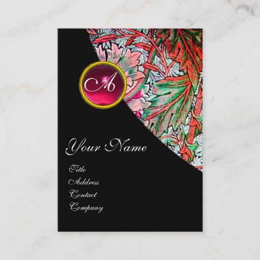 RED RUBY DAMASK MONOGRAM 3 fuchsia green roze blue Visitekaartje (Voorkant)