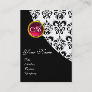 RED RUBY DAMASK MONOGRAM fuchsia gold Visitekaartje