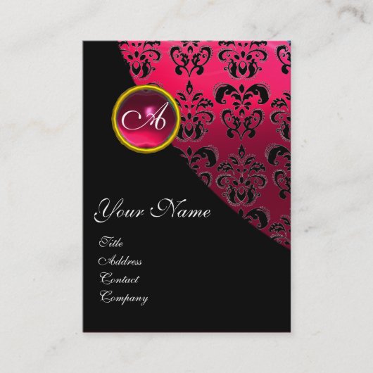 RED RUBY DAMASK MONOGRAM, fuchsia Visitekaartje (Voorkant)