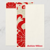 Red Ruby Damask  thema met naam Briefpapier (Voorkant / Achterkant)