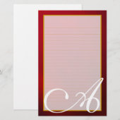 Red Ruby Monogram Fine Lined Stationery Briefpapier (Voorkant / Achterkant)