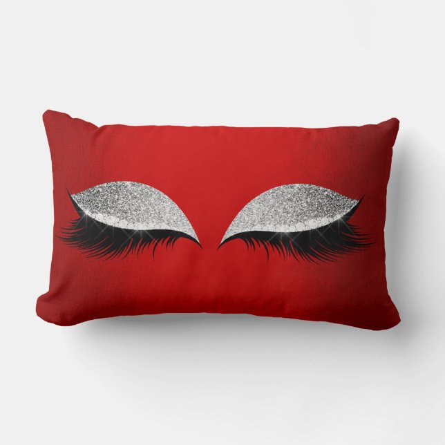 Red Ruby Silver Glitter Black Glam Makeup Lashes Kussen (Voorkant)