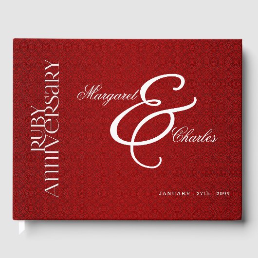 Red Ruby Wedding Jubileum voor 40th Damask Foto Gastenboek (Voorkant)