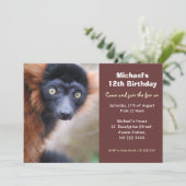 Red Ruffed Lemur Birthday Party Invitation Kaart (Staand voorkant)