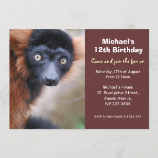 Red Ruffed Lemur Birthday Party Invitation Kaart