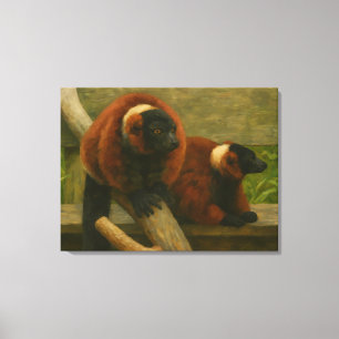 Red Ruffed Lemurs in Woodland Light Canvas Afdruk