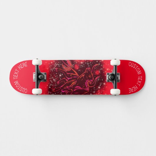 Red Running At Starry Night Text Skateboard (Horz)