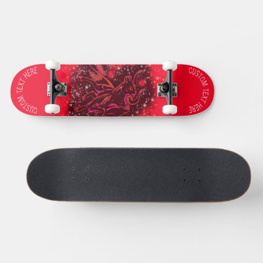 Red Running At Starry Night Text Skateboard (Horz)