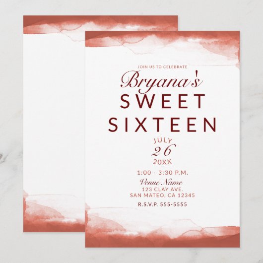 Red Rust Clay Modern Chic Sweet 16 Party Kaart (Voorkant / Achterkant)