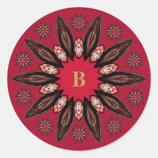 Red Rustic Abstract Monogram Floral Envelope Seal Ronde Sticker (Voorkant)