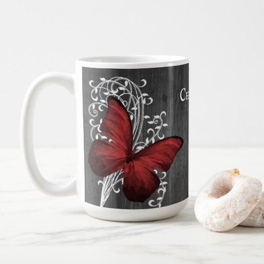 Red Rustic Butterfly - Mok op maat van koffie (Met donut)