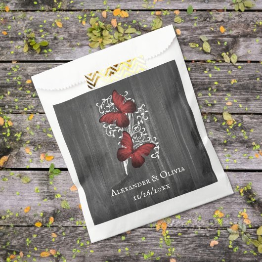 Red Rustic Butterfly Wedding Favoriser les sacs