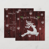 Red Rustic Christmas Reindeer Invitation (Devant / Derrière)