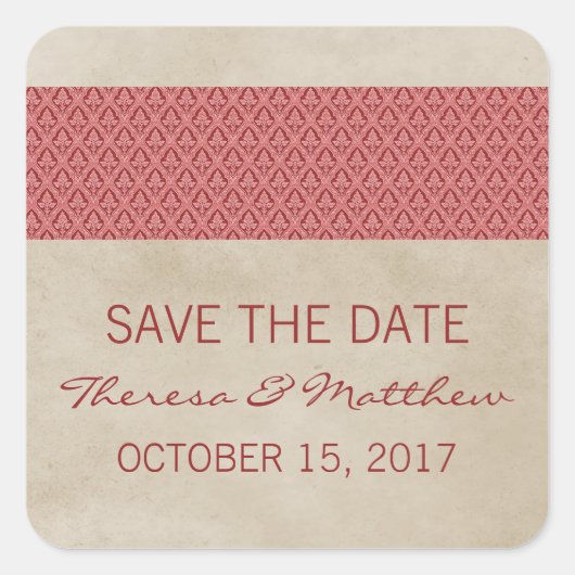 Red Rustic Damask sparen de Stickers van de Datum (Voorkant)