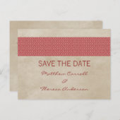 Red Rustic Damask sparen het Briefkaart van de Dat (Voorkant / Achterkant)