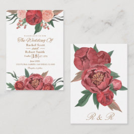 Red Rustic Elegant Floral Wedding Invitation Notitiekaartje