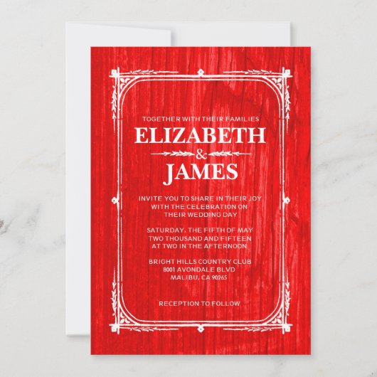 Red Rustic Grange Bois Invitations de mariage (Devant)