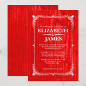 Red Rustic Grange Bois Invitations de mariage (Devant / Derrière)