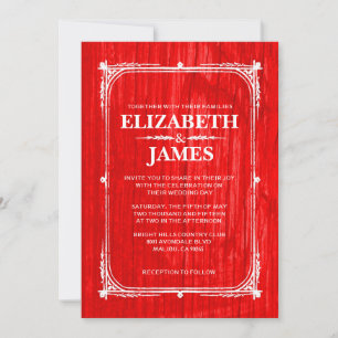 Red Rustic Grange Bois Invitations de mariage