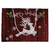 Red Rustic kerstreindester Gift Bag Groot Cadeauzakje (Achterkant)