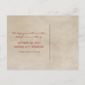 Red Rustic Lace Save the Date Briefkaart (Achterkant)