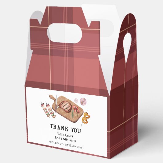 Red Rustic Plaid Country Baby Q Baby shower Bedankdoosjes (Geopend)