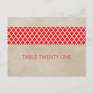 Red Rustic Quatrefoil Numéro de table Carte postal