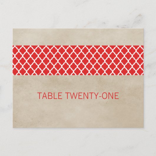 Red Rustic Quatrefoil Numéro de table Carte postal (Devant)