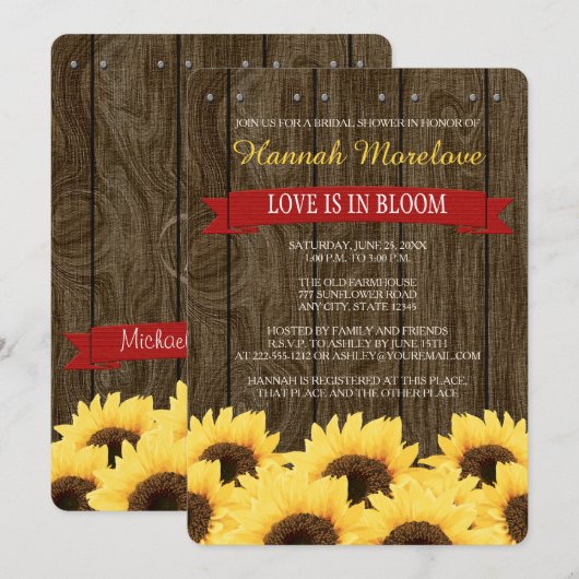 RED RUSTIC SUNFLOWER BRIDAL SHOWER INVITATION KAART (Voorkant / Achterkant)