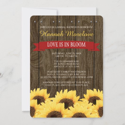 RED RUSTIC SUNFLOWER BRIDAL SHOWER INVITATION KAART (Voorkant)
