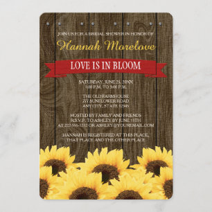 RED RUSTIC SUNFLOWER BRIDAL SHOWER INVITATION KAART