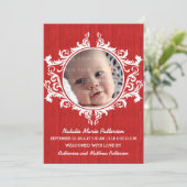 Red Rustic Swirls Baby Faire-part (Debout devant)