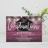 Red Rustic Wood String Lights Graduparty Kaart (Staand voorkant)