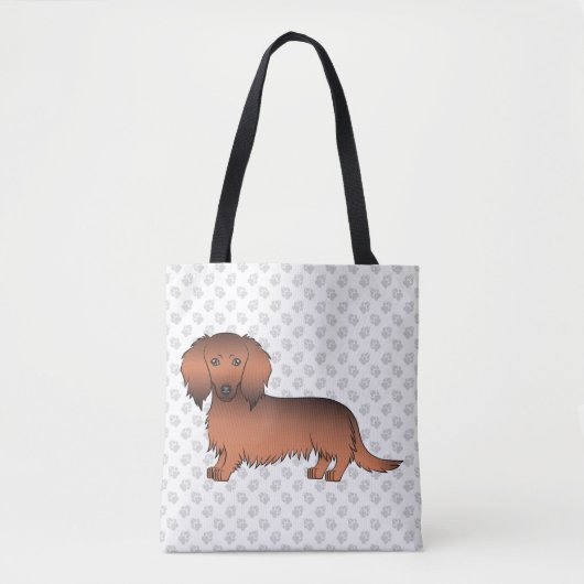Red Sable Long Hair Dachshund Cartoon Dog & Paws Draagtas (Voorkant)