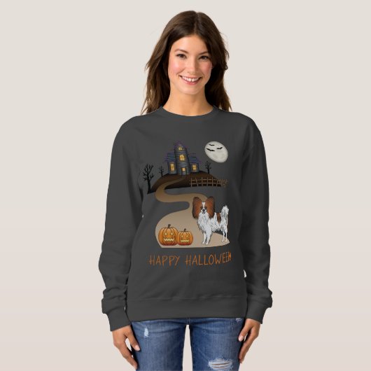 Red Sable Papillon en Halloween Haunted House Trui (Voorkant volledig)