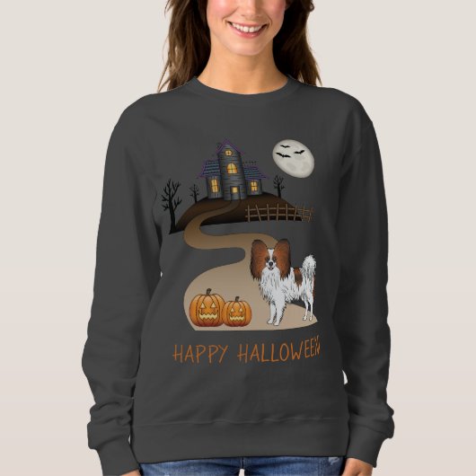 Red Sable Papillon en Halloween Haunted House Trui (Voorkant)