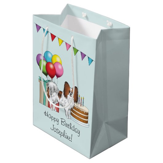 Red Sable Papillon Happy Dog kleurrijke verjaardag Medium Cadeauzakje (Achterkant Gekanteld)