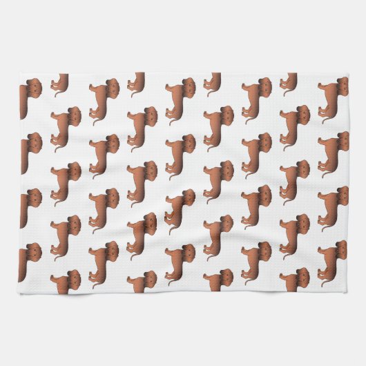 Red Sable Smooth Coat Dachshund Cute Dog Patroon Theedoek (Horizontaal)