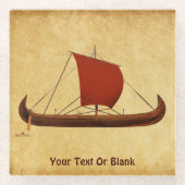 Red Sail Vikingschip II Glazen Onderzetter (Voorkant)
