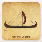 Red Sail Vikingschip Vierkante Kartonnen Onderzetter (Voorkant)