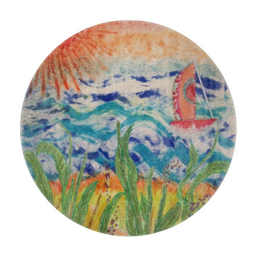 Red Sailboat Red Sun Snijplank (Voorkant)